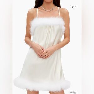White feather-trimmed nightdress, perfect for bride or bachelorette!